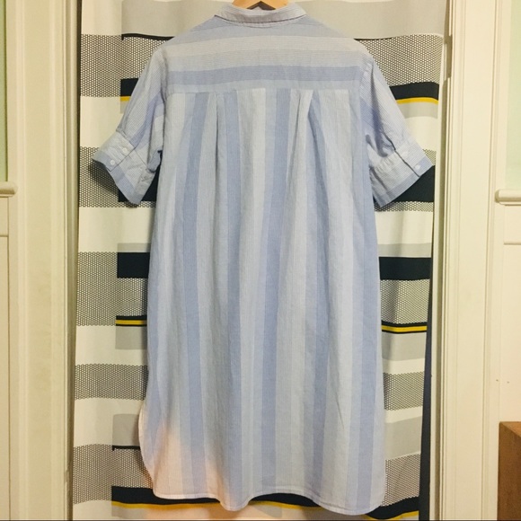 Half Sleeve Striped Shirt Dress - Blue and White - Picture 2 of 9